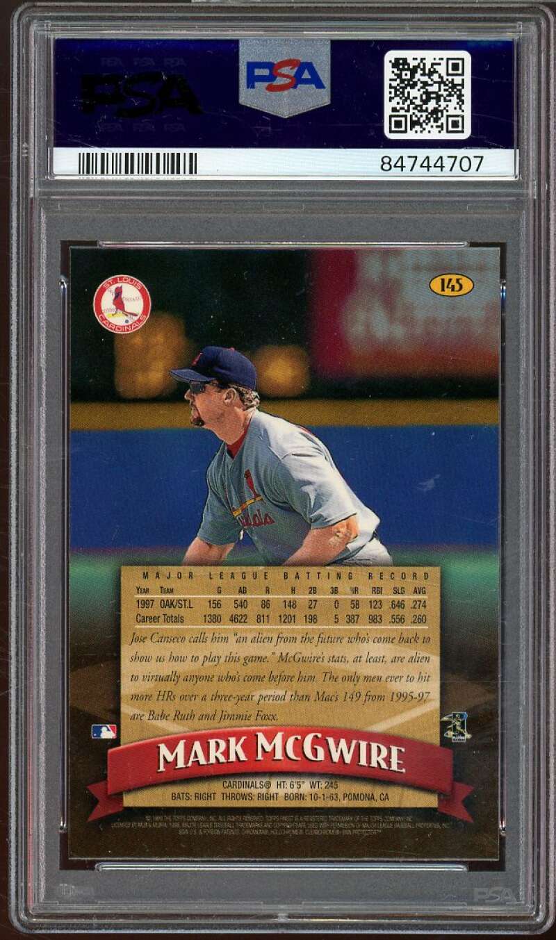 Mark McGwire Card 1998 Finest #145 PSA 8 Image 2