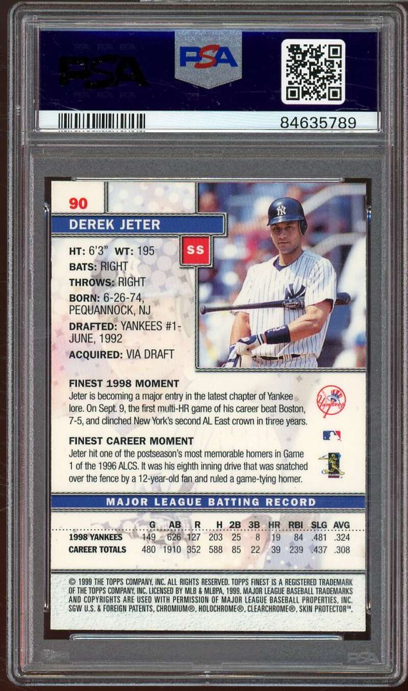 Derek Jeter Card 1999 Finest #90 PSA 6 Image 2