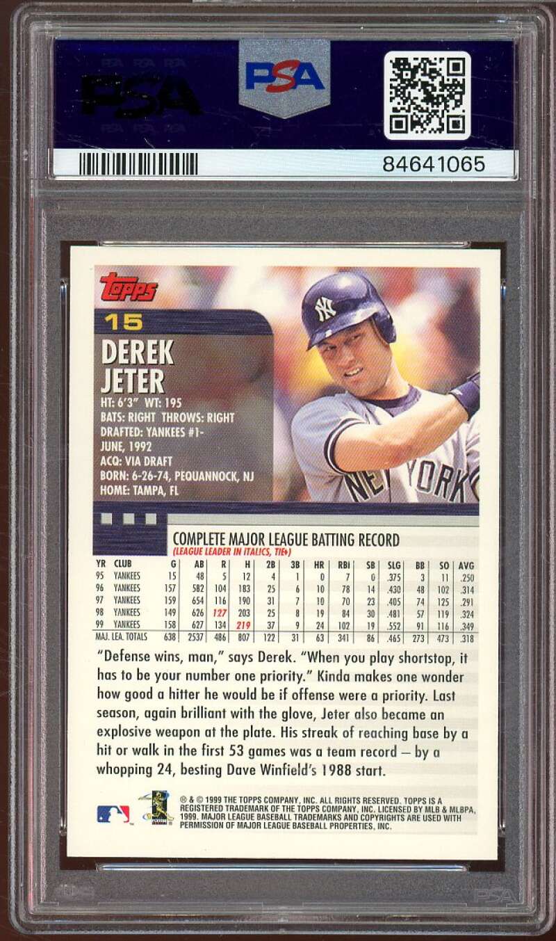 Derek Jeter Card 2000 Topps #15 PSA 6 Image 2