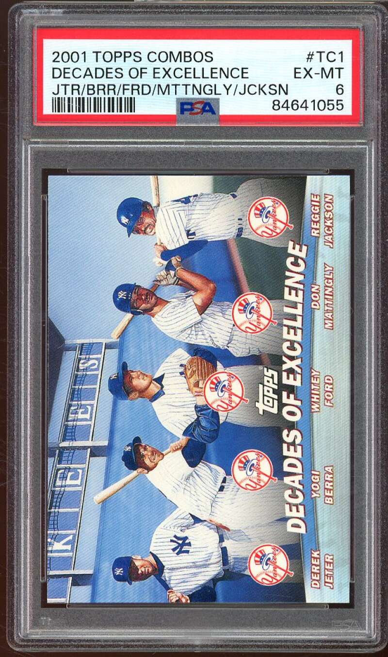 Decade Excellence (Jeter/Berra/Ford/Mattingly/Jackson) 2001 Topps Combo #1 PSA 8 Image 1