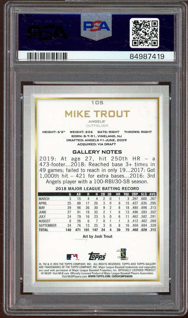 Mike Trout Card 2019 Topps Gallery #105 PSA 7 Image 2