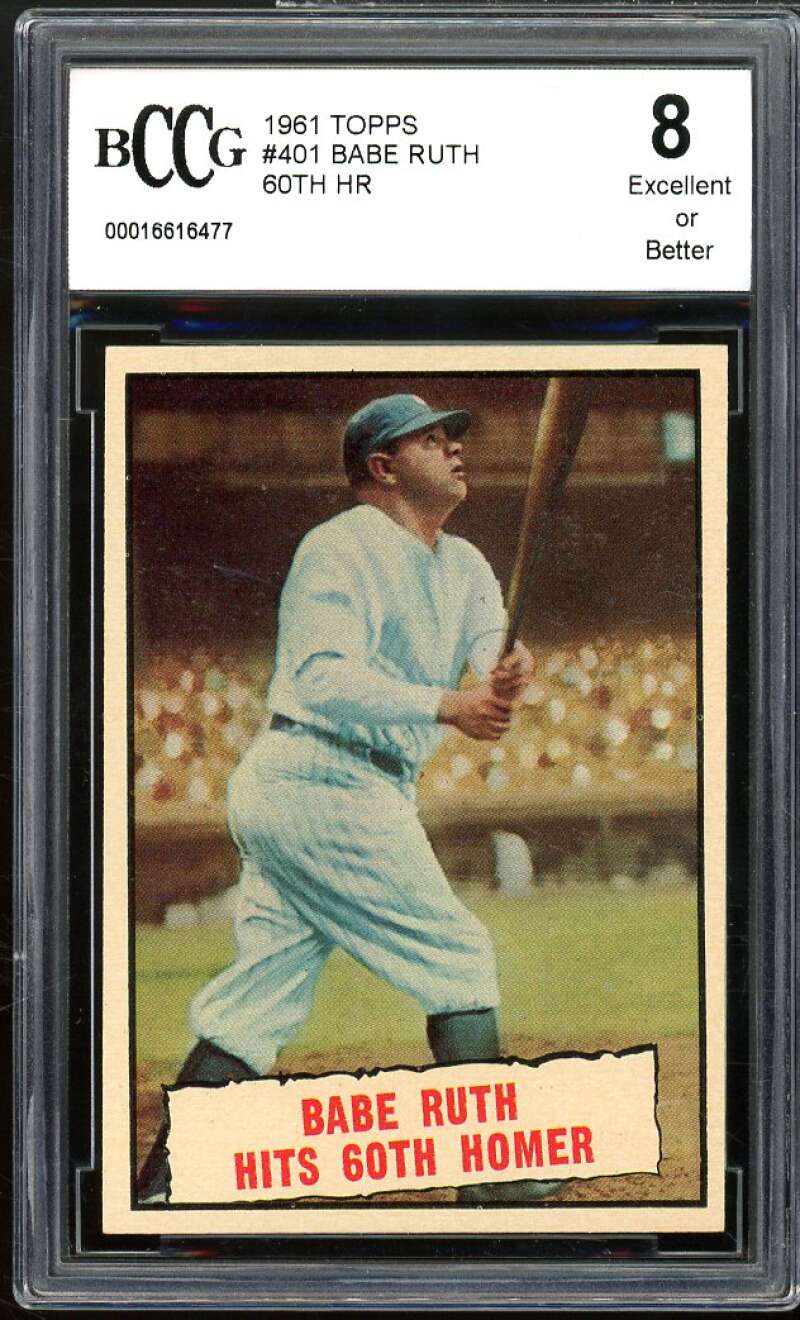 1961 Topps #401 Babe Ruth Card 1961 Topps 60th HR BGS BCCG 8 Excellent+ Image 1