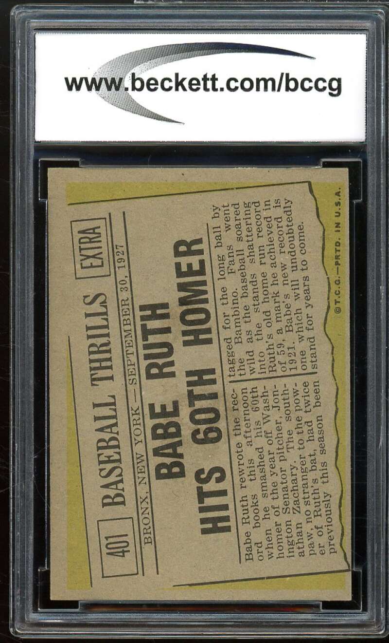 1961 Topps #401 Babe Ruth Card 1961 Topps 60th HR BGS BCCG 8 Excellent+ Image 2