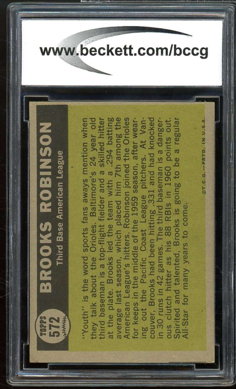 1961 Topps #572 Brooks Robinson All Star Card BGS BCCG 8 Excellent+ Image 2