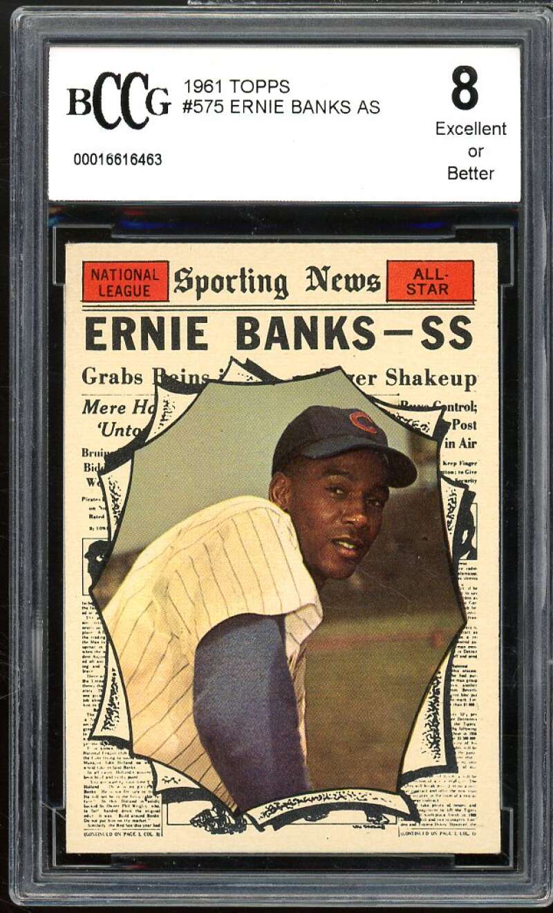 1961 Topps #575 Ernie Banks All Star Card BGS BCCG 8 Excellent+ Image 1