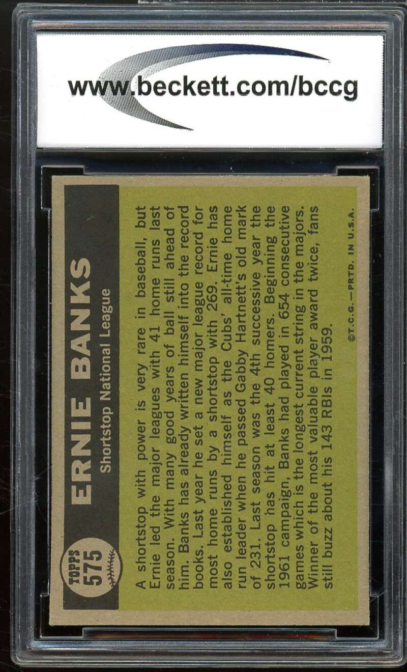 1961 Topps #575 Ernie Banks All Star Card BGS BCCG 8 Excellent+ Image 2