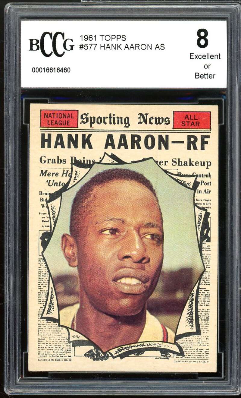 1961 Topps #577 Hank Aaron Card All Star BGS BCCG 8 Excellent+ Image 1