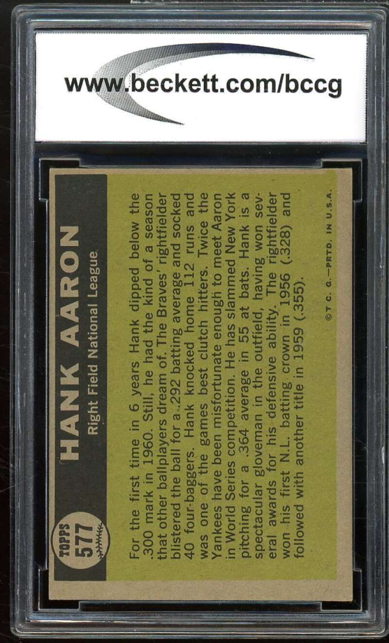 1961 Topps #577 Hank Aaron Card All Star BGS BCCG 8 Excellent+ Image 2