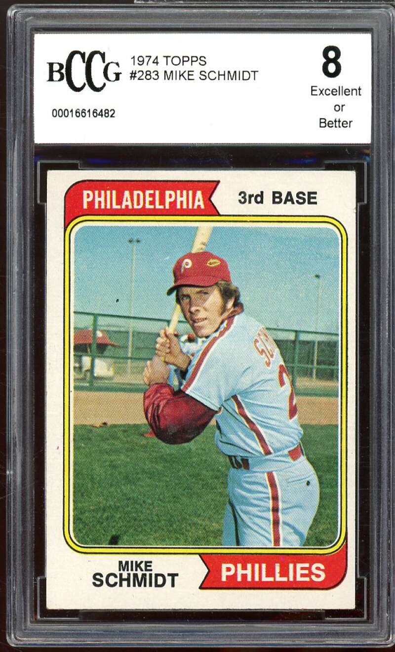 1974 Topps #283 Mike Schmidt Card BGS BCCG 8 Excellent+ Image 1