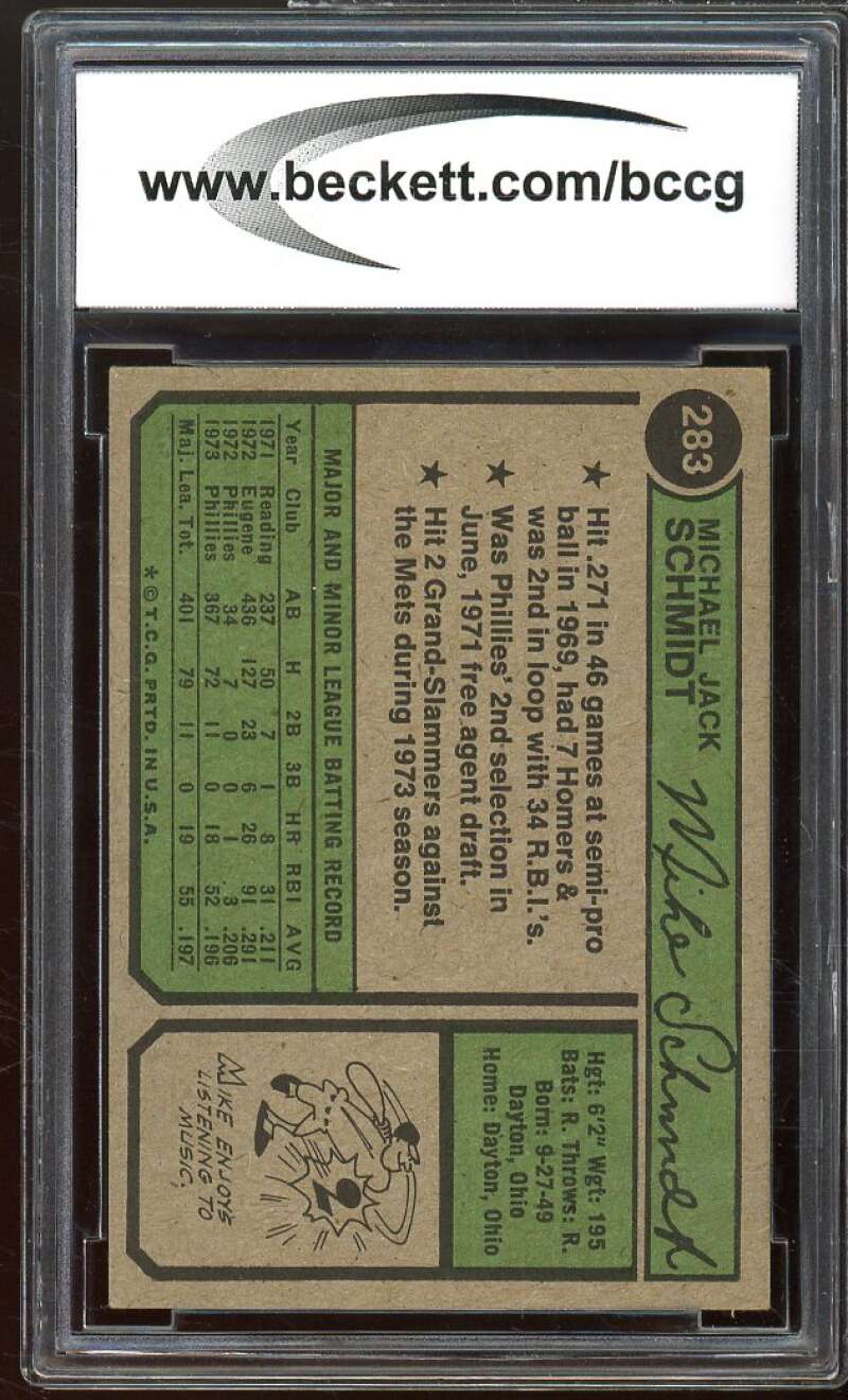 1974 Topps #283 Mike Schmidt Card BGS BCCG 8 Excellent+ Image 2