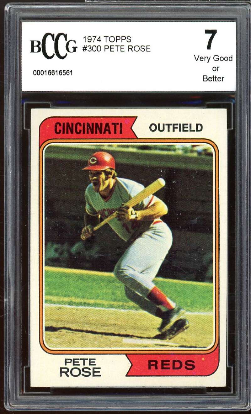 1974 Topps #300 Pete Rose Card BGS BCCG 7 Very Good+ Image 1