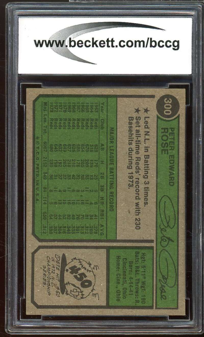 1974 Topps #300 Pete Rose Card BGS BCCG 7 Very Good+ Image 2