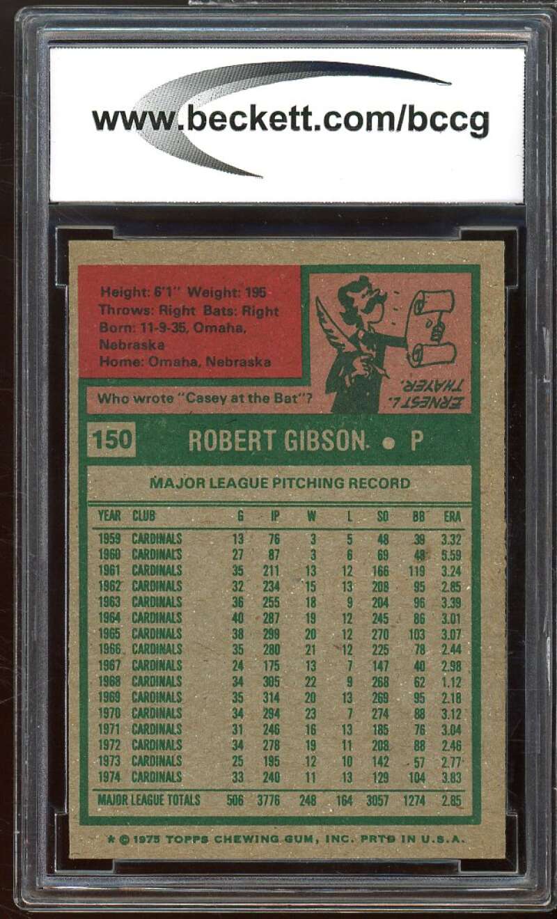 1975 Topps #150 Bob Gibson Card BGS BCCG 8 Excellent+ Image 2