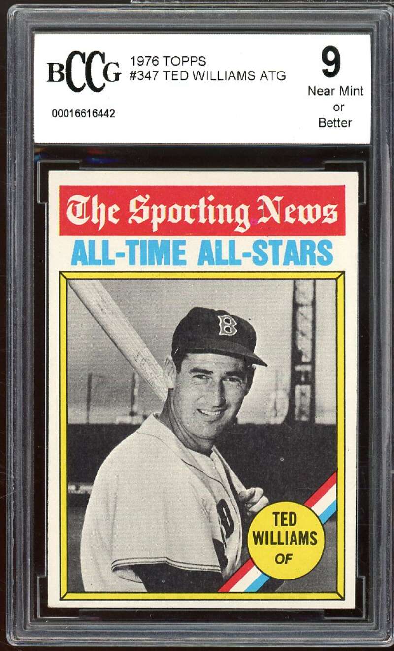 1976 Topps #347 Ted Williams All time Greats Card BGS BCCG 9 Near Mint+ Image 1