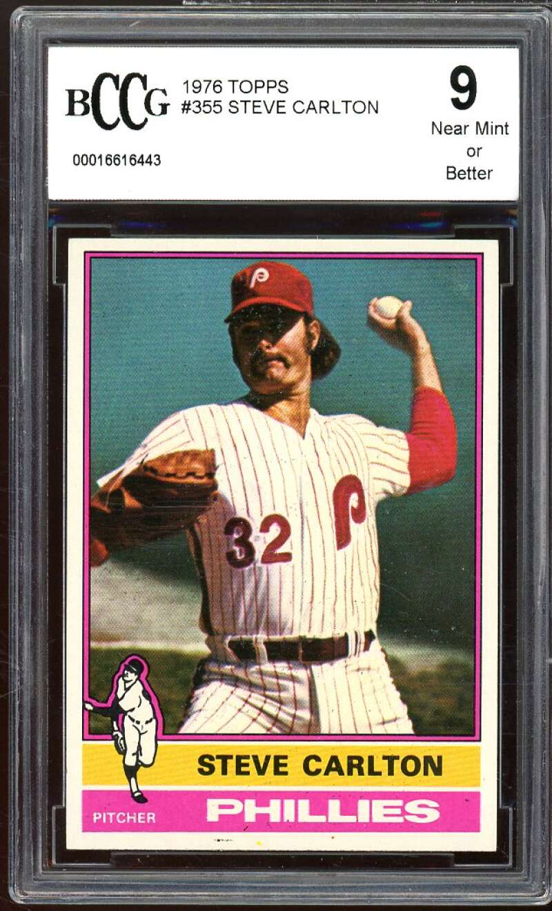 1976 Topps #355 Steve Carlton Card BGS BCCG 9 Near Mint+ Image 1