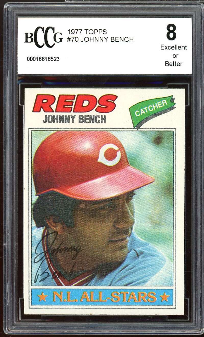 1977 Topps #70 Johnny Bench Card BGS BCCG 8 Excellent+ Image 1