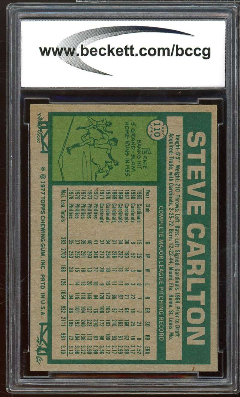 1977 Topps #110 Steve Carlton Card BGS BCCG 9 Near Mint+ Image 2