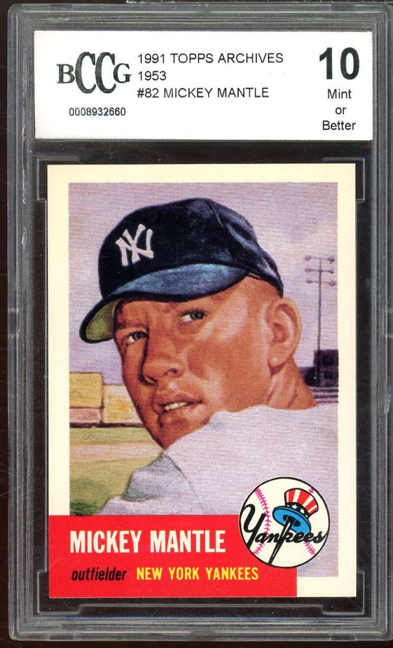 1991 Topps Archives 1953 #82 Mickey Mantle Card BGS BCCG 10 Mint+ Image 1