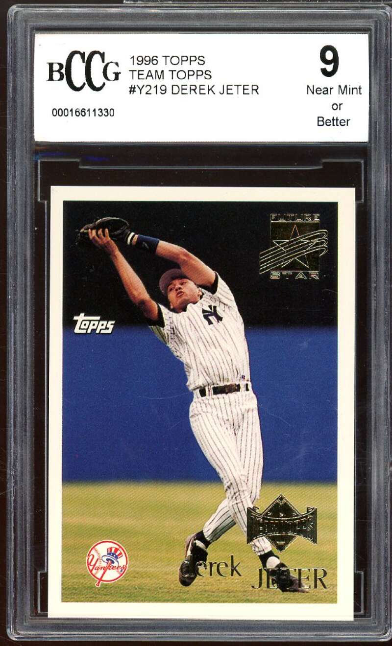 1996 Topps Team Topps #Y219 Derek Jeter Card BGS BCCG 9 Near Mint+ Image 1