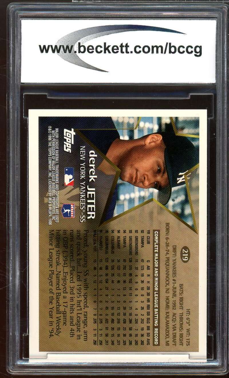 1996 Topps Team Topps #Y219 Derek Jeter Card BGS BCCG 9 Near Mint+ Image 2