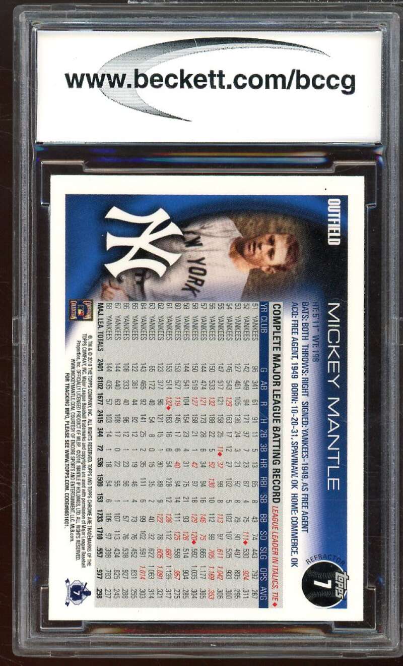 2010 Topps Chrome X-Fractors #7 Mickey Mantle Card BGS BCCG 10 Mint+ Image 2