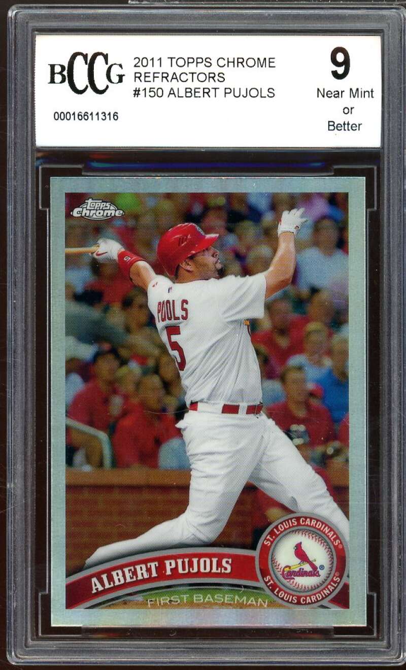 2011 Topps Chrome Refractors #150 Albert Pujols Card BGS BCCG 9 Near Mint+ Image 1