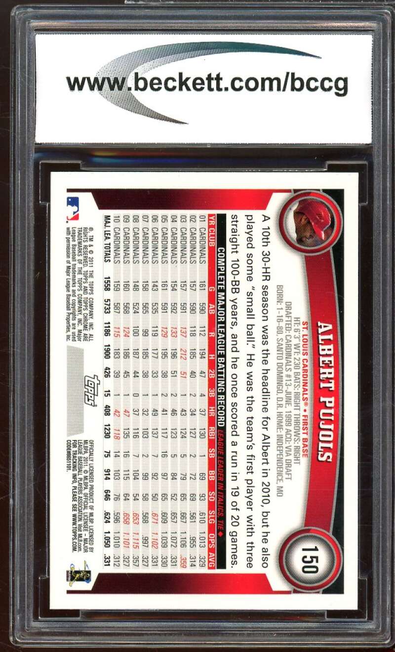 2011 Topps Chrome Refractors #150 Albert Pujols Card BGS BCCG 9 Near Mint+ Image 2