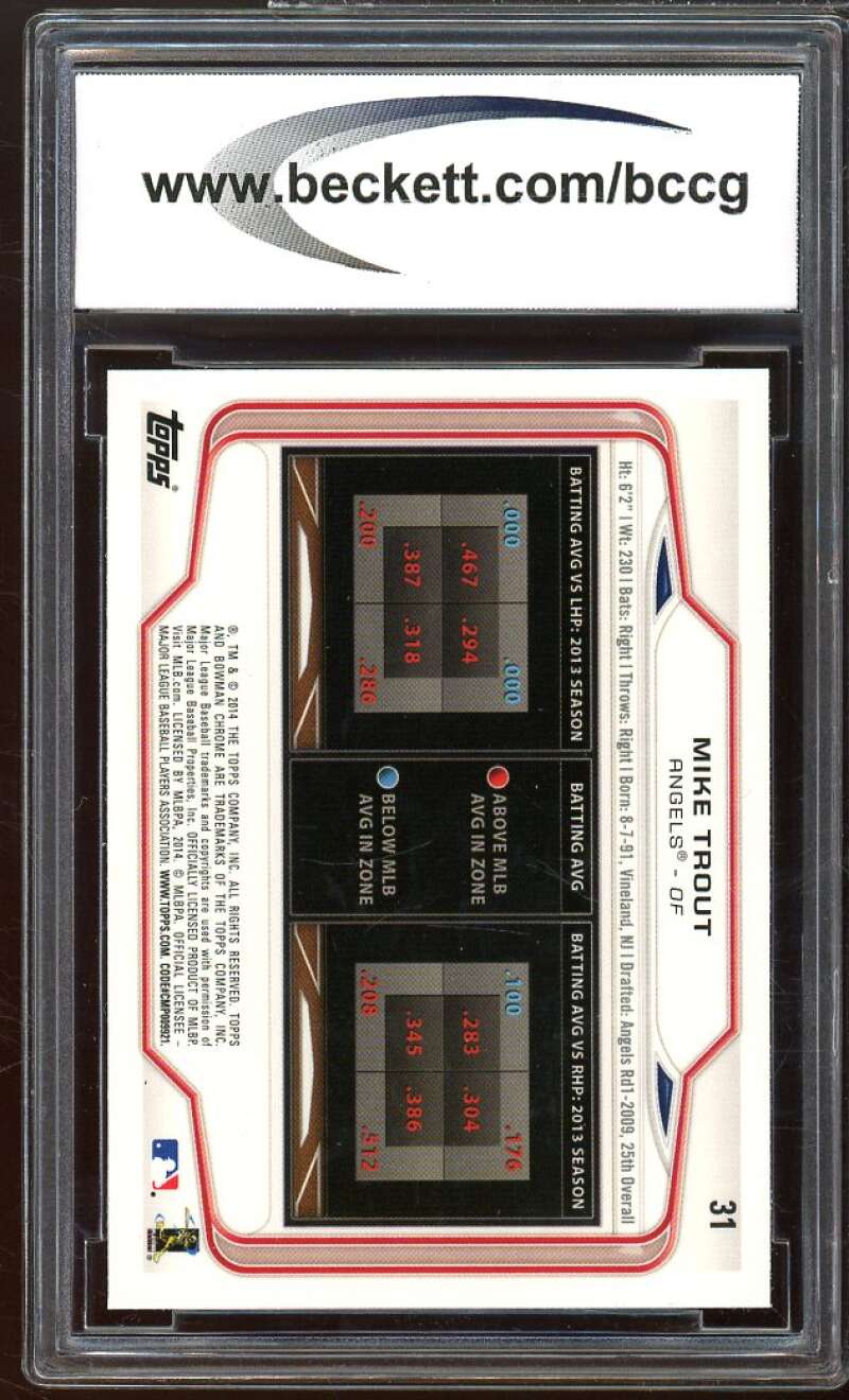 2014 Bowman Chrome #31 Mike Trout Card BGS BCCG 10 Mint+ Image 2