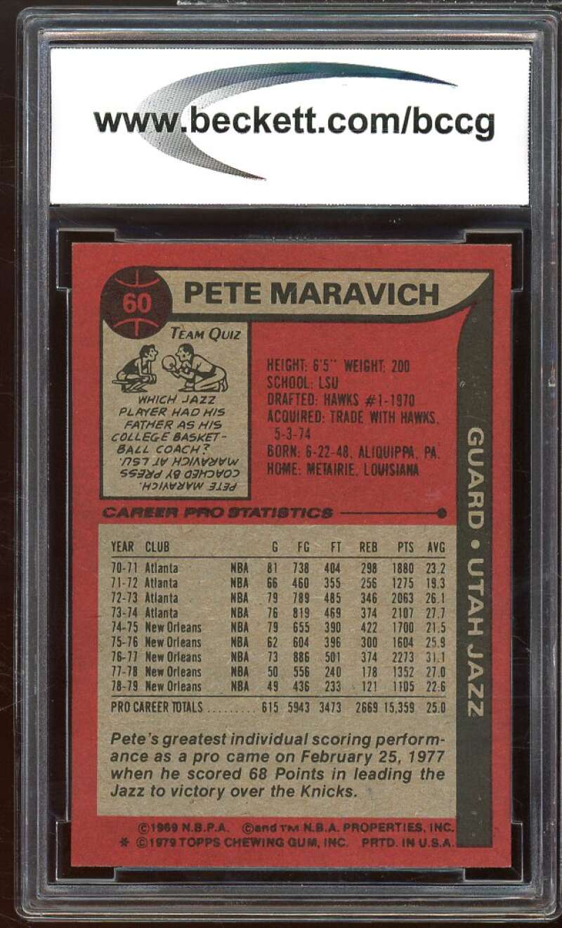 1979-80 Topps #60 Pete Maravich Card BG BCCG 9 Near Mint+ Image 2