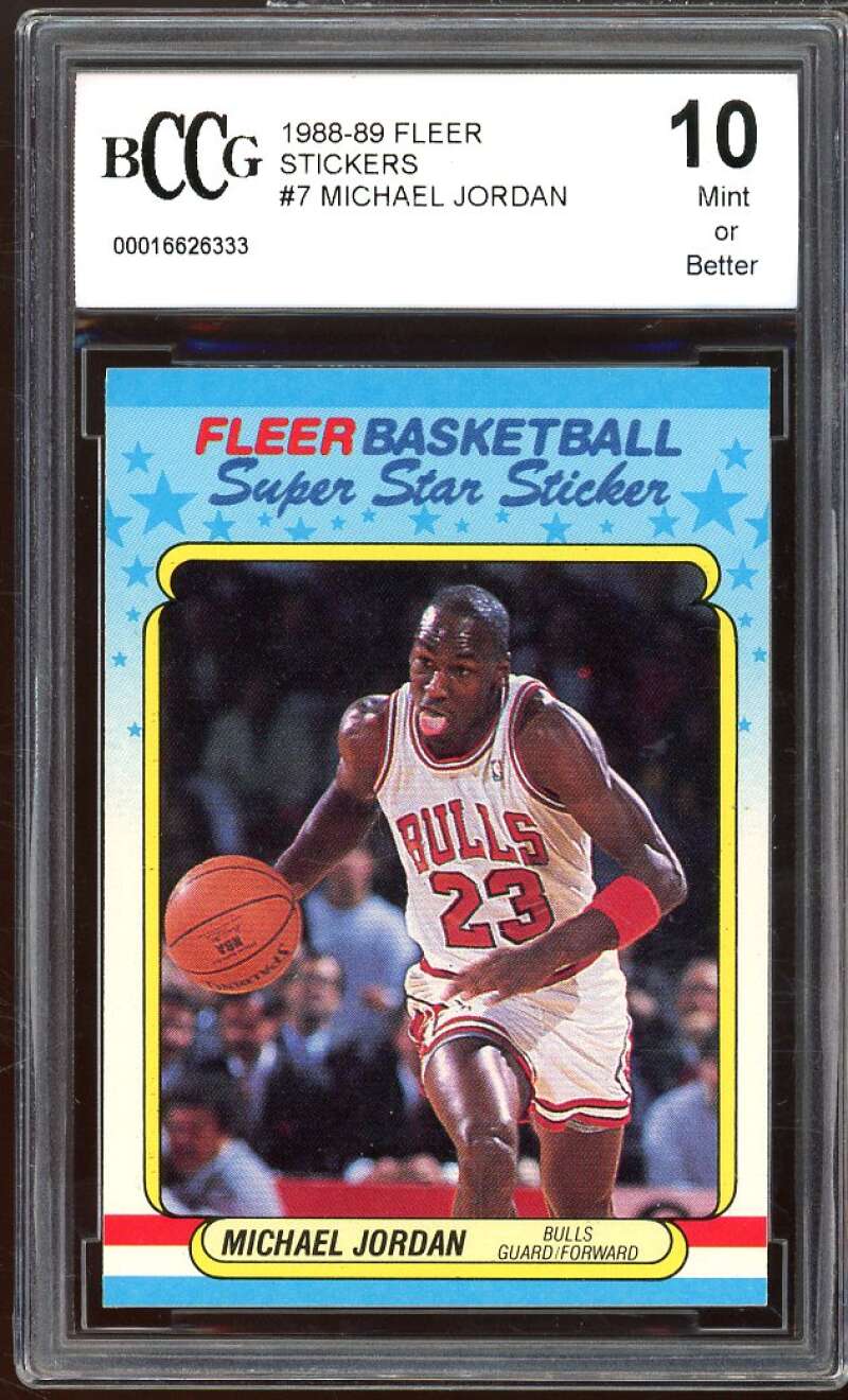 1988-89 Fleer Stickers #7 Michael Jordan Card BGS BCCG 10 Mint+ Image 1