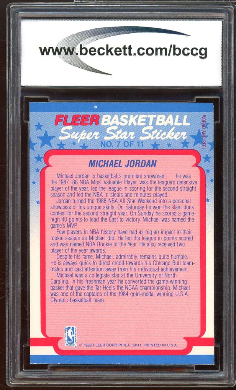 1988-89 Fleer Stickers #7 Michael Jordan Card BGS BCCG 10 Mint+ Image 2