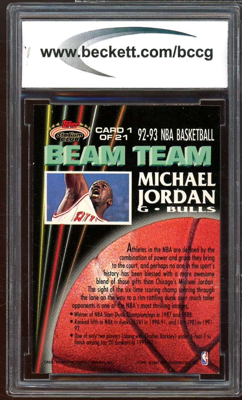 1992-93 Stadium Club Beam Team #1 Michael Jordan Card BGS BCCG 10 Mint+ Image 2