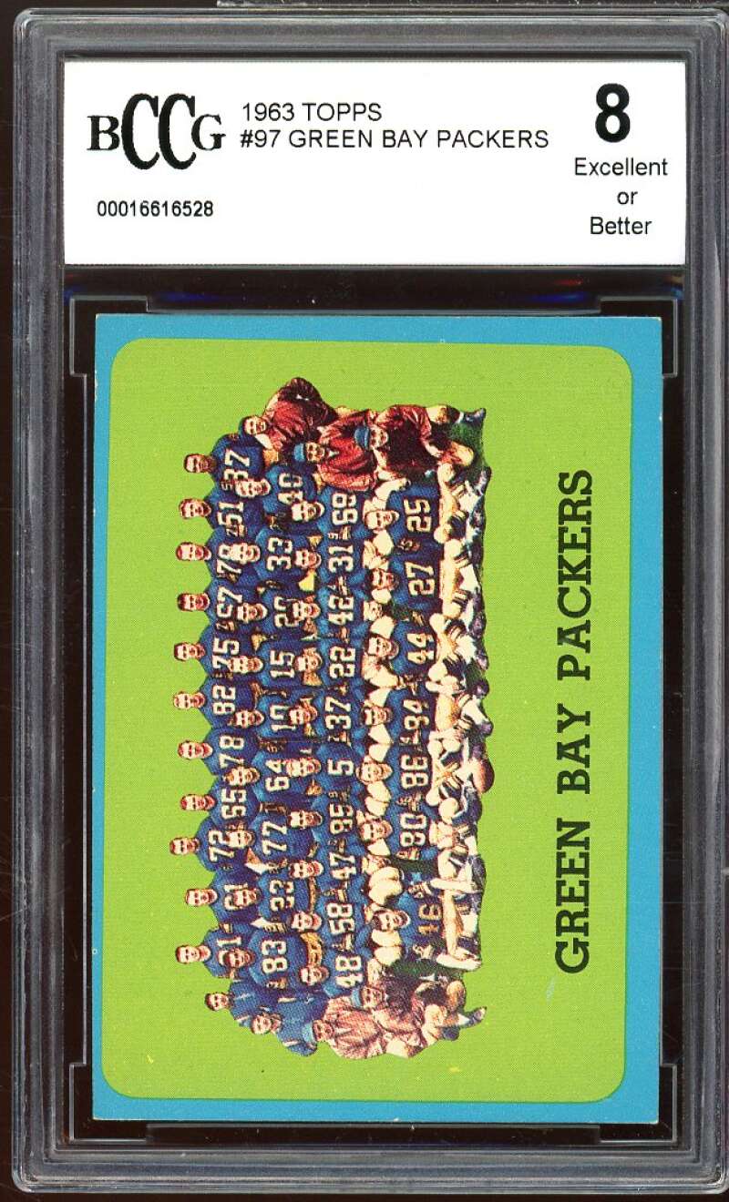 1963 Topps #97 Green Bay Packers Team Card BGS BCCG 8 Excellent+ Image 1