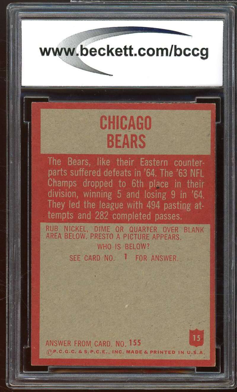 1965 Philadelphia #15 Chicago Bears Team Card BGS BCCG 9 Near Mint+ Image 2