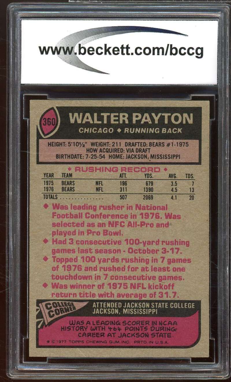 1977 Topps #360 Walter Payton Card BGS BCCG 9 Near Mint+ Image 2