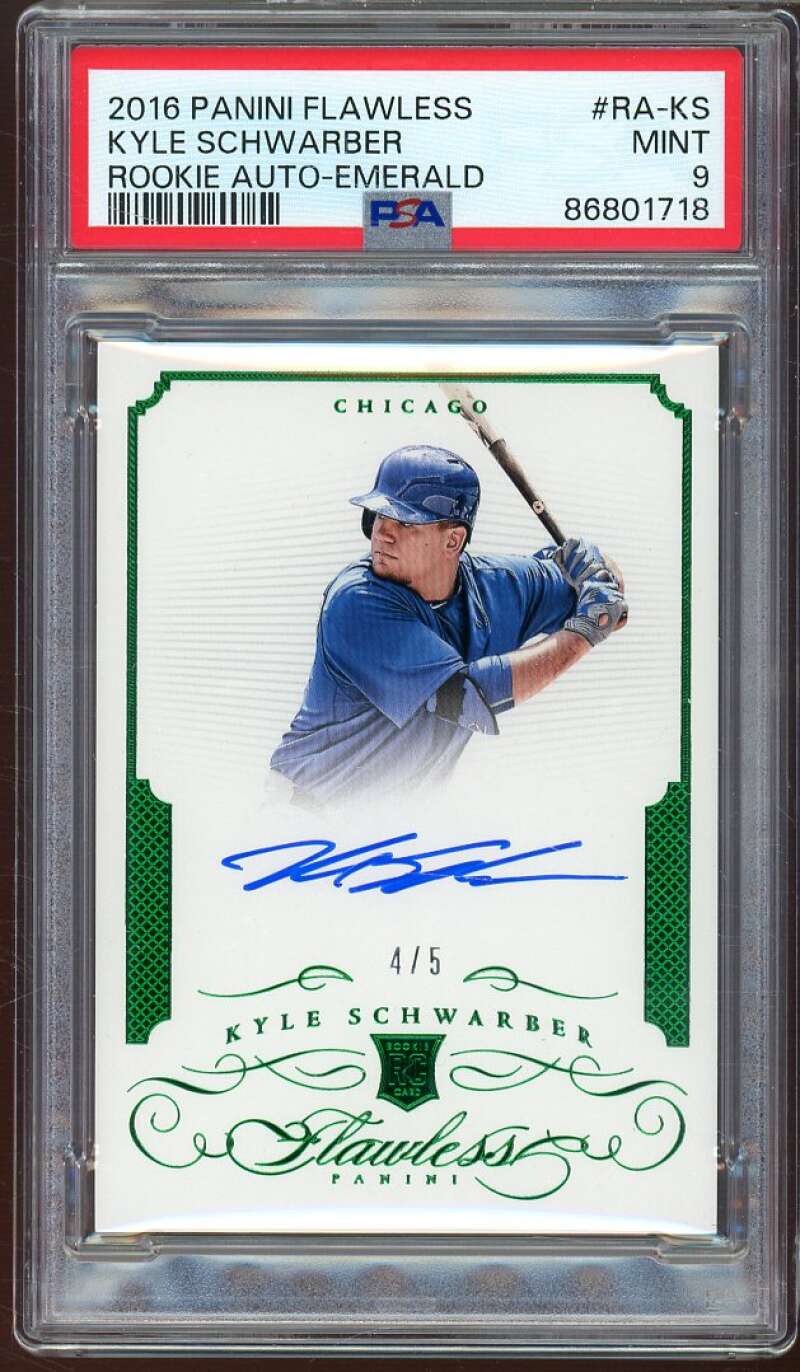 Kyle Schwarber Rookie Card 2016 Panini Flawless Rookie Auto Emerald #ra-ks PSA 9 Image 1