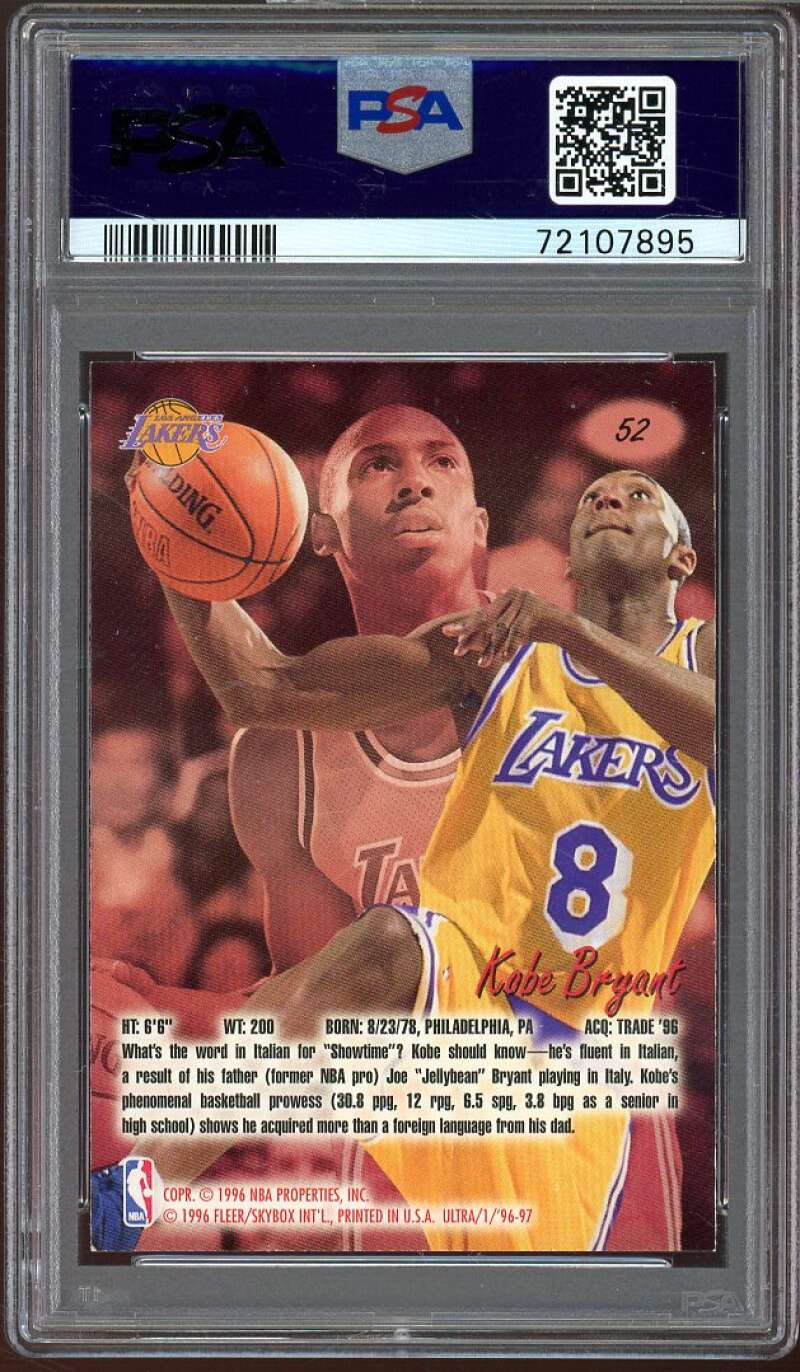 Kobe Bryant Rookie Card 1996-97 Ultra #52 PSA 8 Image 2