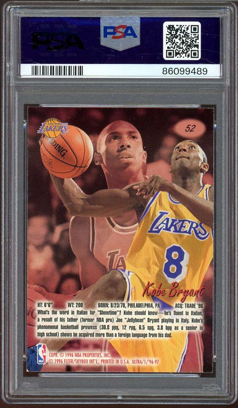 Kobe Bryant Rookie Card 1996-97 Ultra #52 PSA 9 Image 2