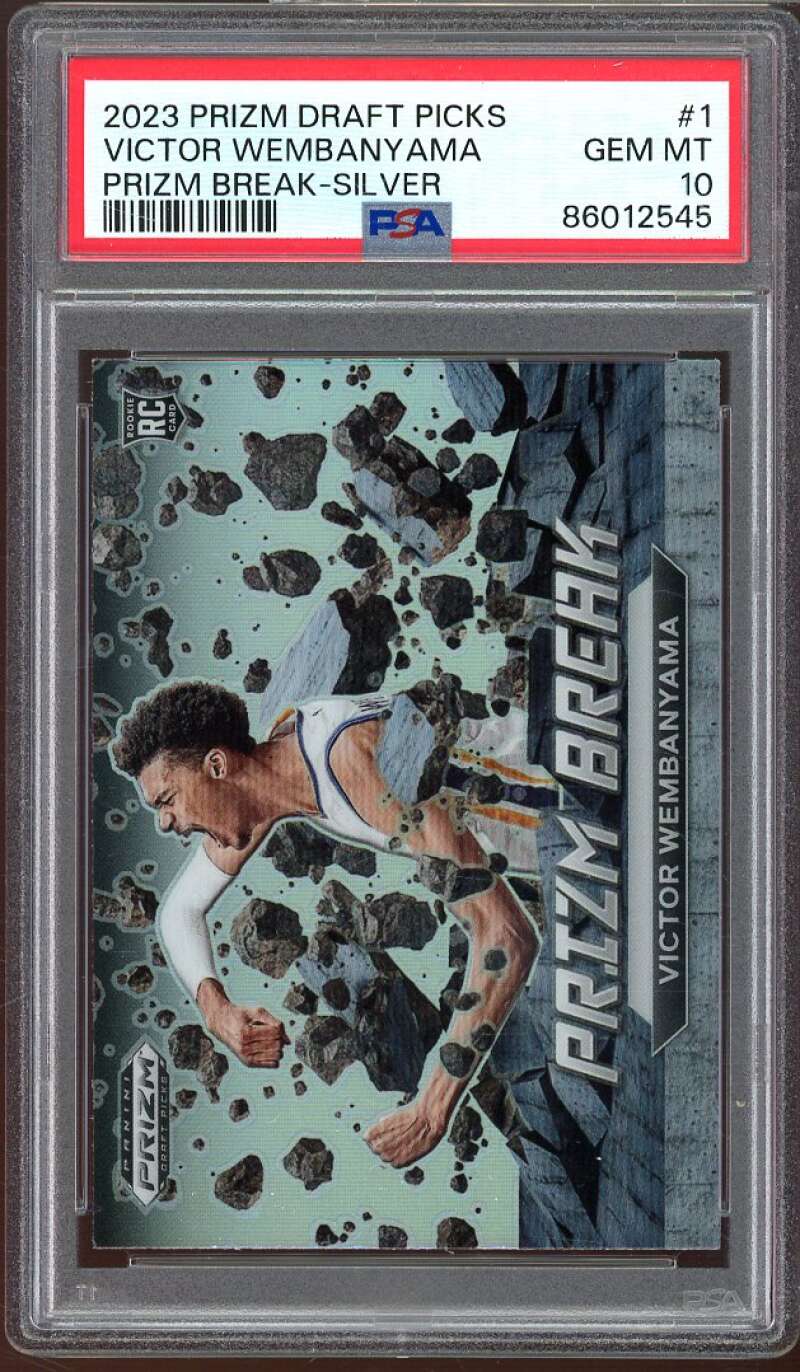 Victor Wembanyama Rookie 2023-24 Prizm Draft Picks Prizm Break Silver #1 PSA 10 Image 1