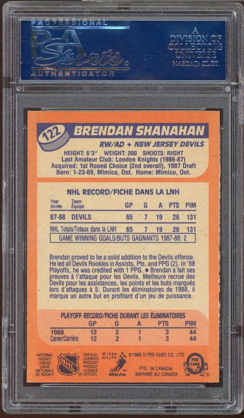 Brendan Shanahan Rookie Card 1988-89 O-Pee-Chee #122 PSA 7 Image 2