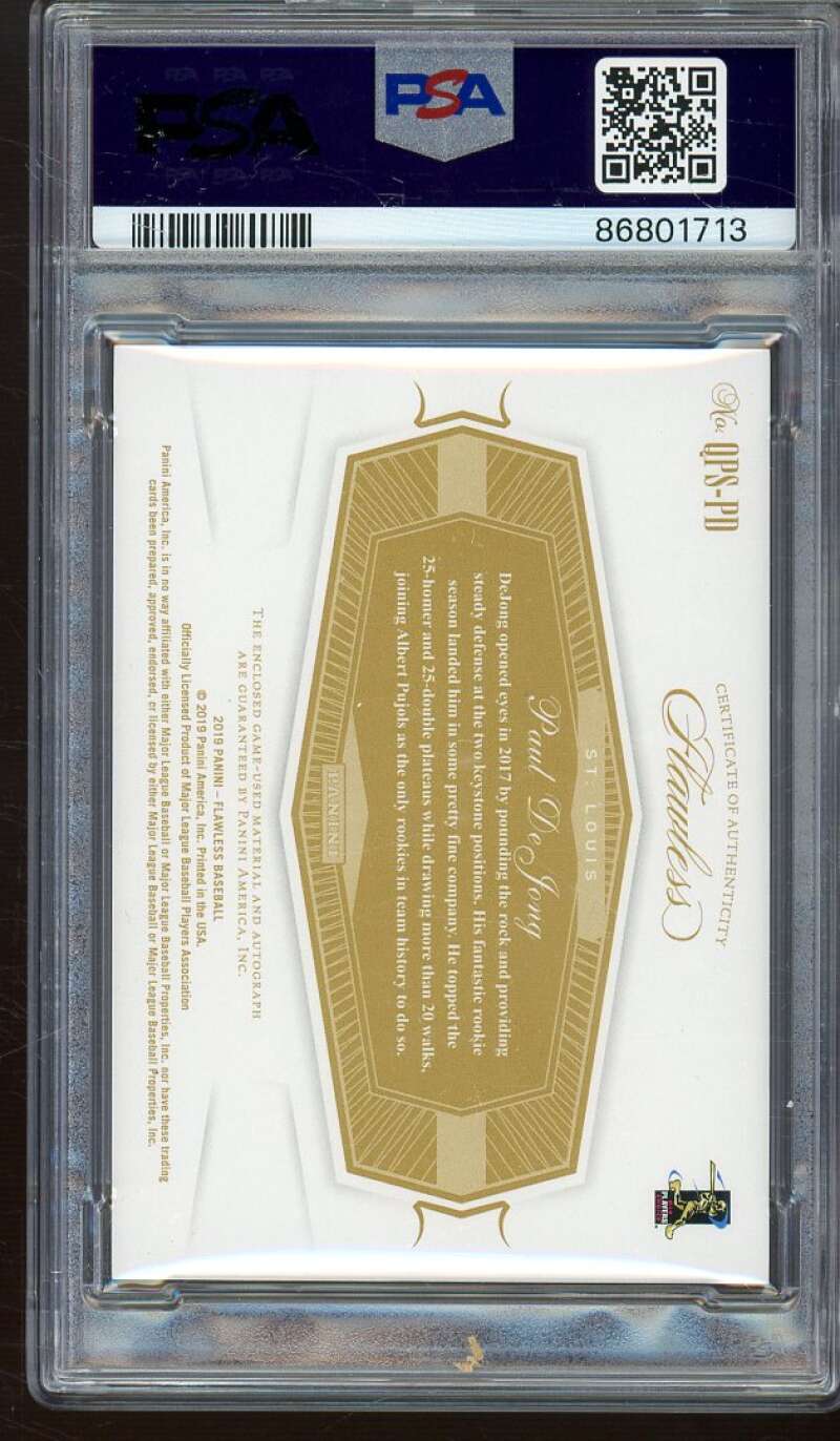 Paul DeJong 2019 Panini Flawless Quad Patch Signatures Sapphire #qpspd PSA 9 Image 2