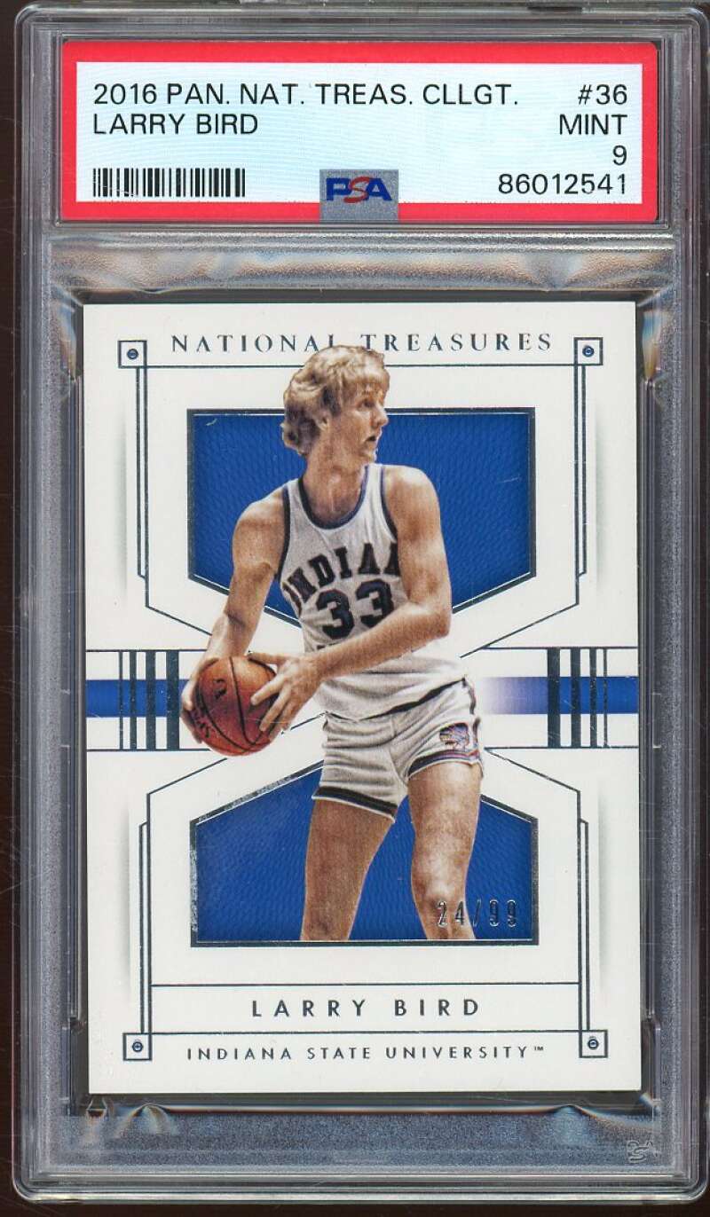 Larry Bird Card 2016-17 Panini National Treasures Collegiate #36 PSA 9 Image 1