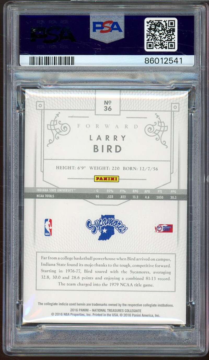 Larry Bird Card 2016-17 Panini National Treasures Collegiate #36 PSA 9 Image 2