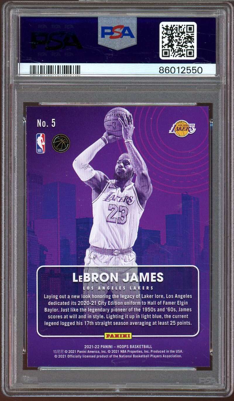 Lebron James Card 2021-22 Panini NBA Hoops City Edition Hyper Red #5 PSA 9 Image 2