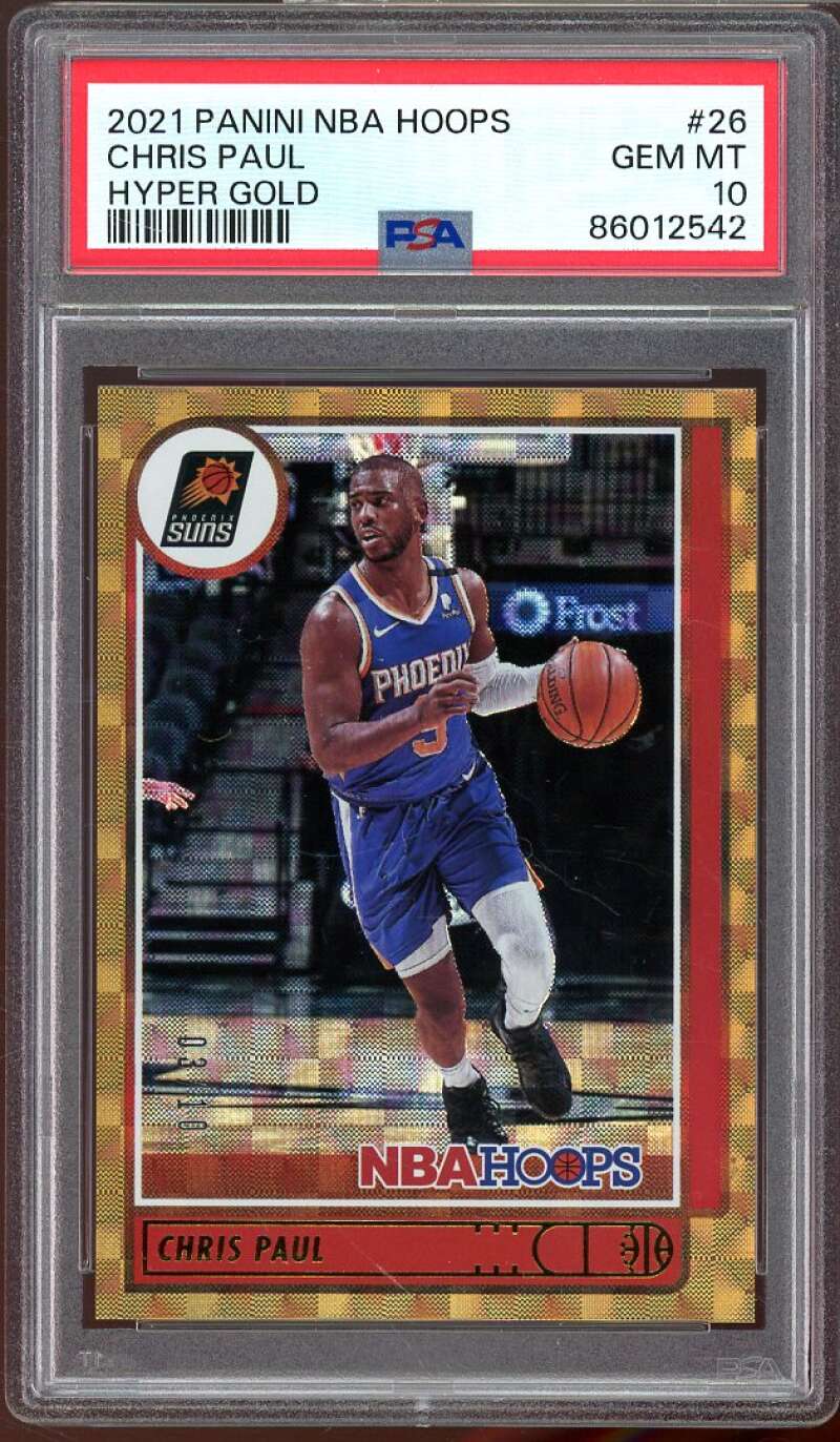 Chris Paul Card 2021-22 Hoops Hyper Gold (Ser #d 3/10) #26 PSA 10 Image 1