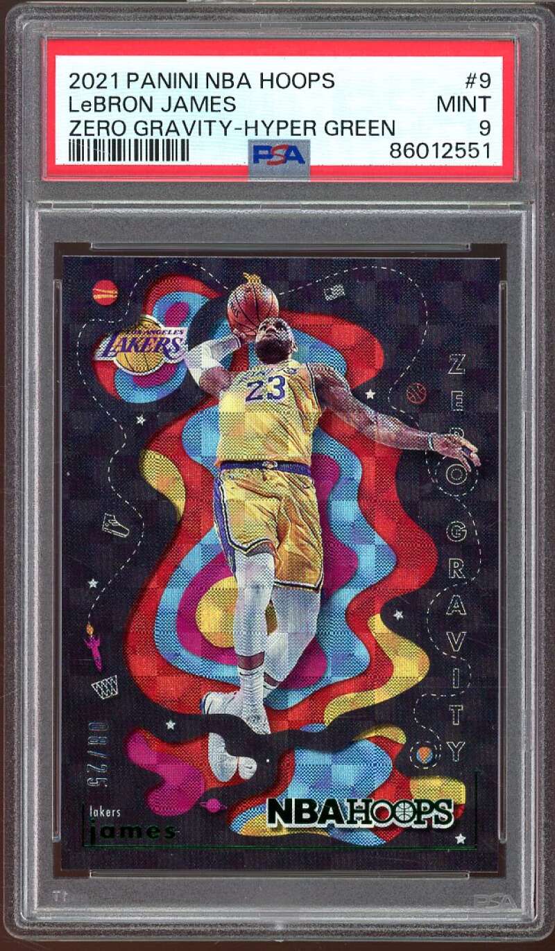 LeBron James 2021-22 Hoops Zero Gravity Hyper Green (Serial #d 8/25) #9 PSA 9 Image 1