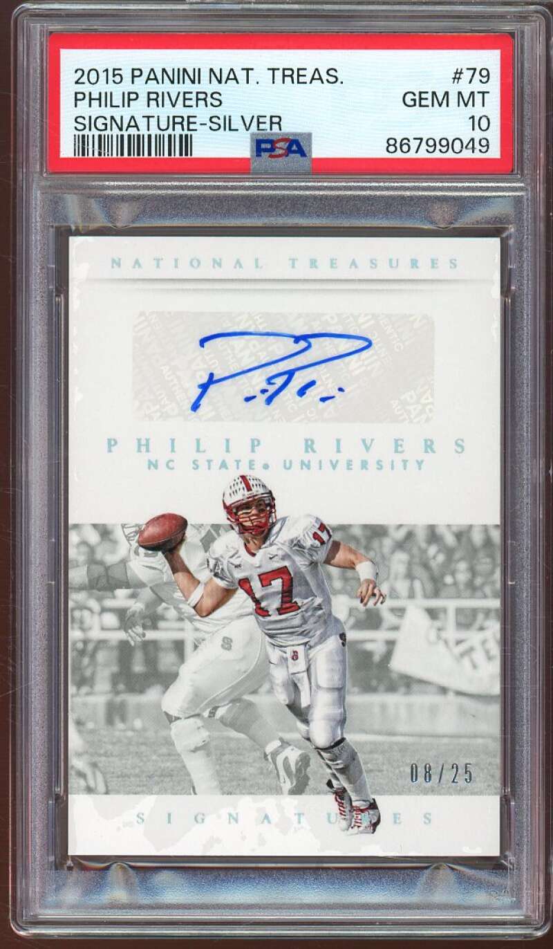 Philip Rivers 2015 National Treasures Signature Silver (Ser #d 8/25) #79 PSA 10 Image 1