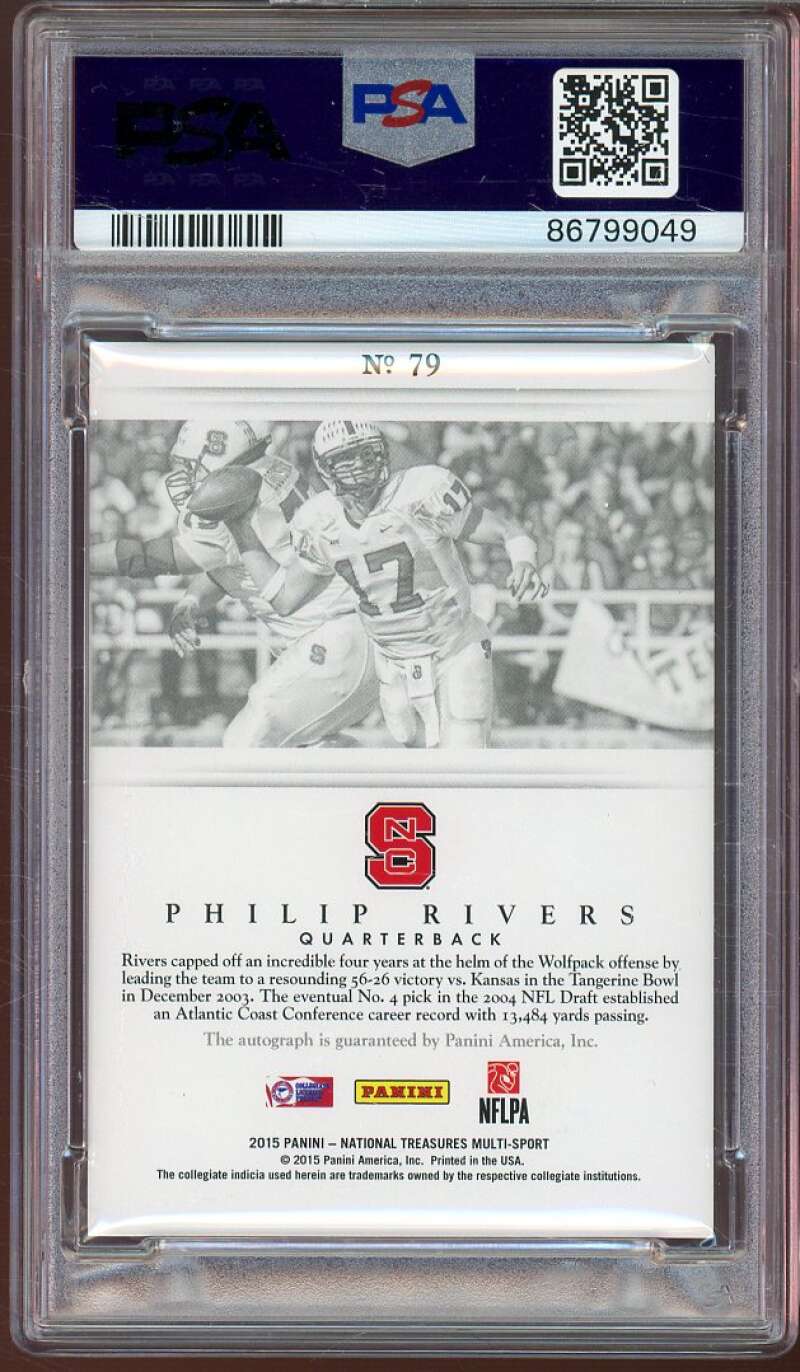 Philip Rivers 2015 National Treasures Signature Silver (Ser #d 8/25) #79 PSA 10 Image 2