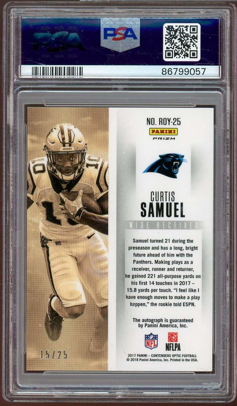 Curtis Samuel Card 2017 Contenders Optic ROY Auto (Ser #d 15/25) #roy25 PSA 9 Image 2