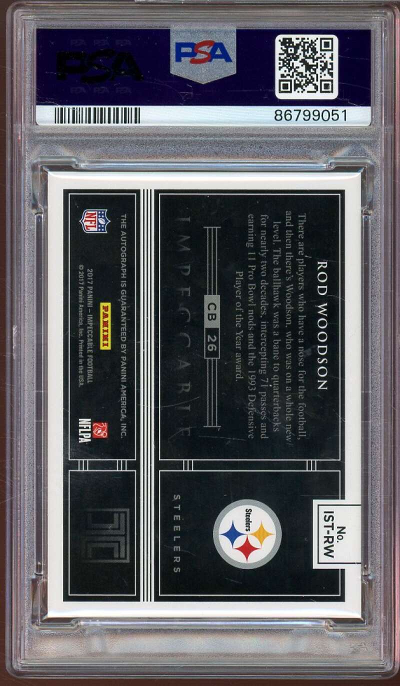 Rod Woodson Card 2017 Panini Impeccable Stats Auto #istrw PSA 10 Image 2